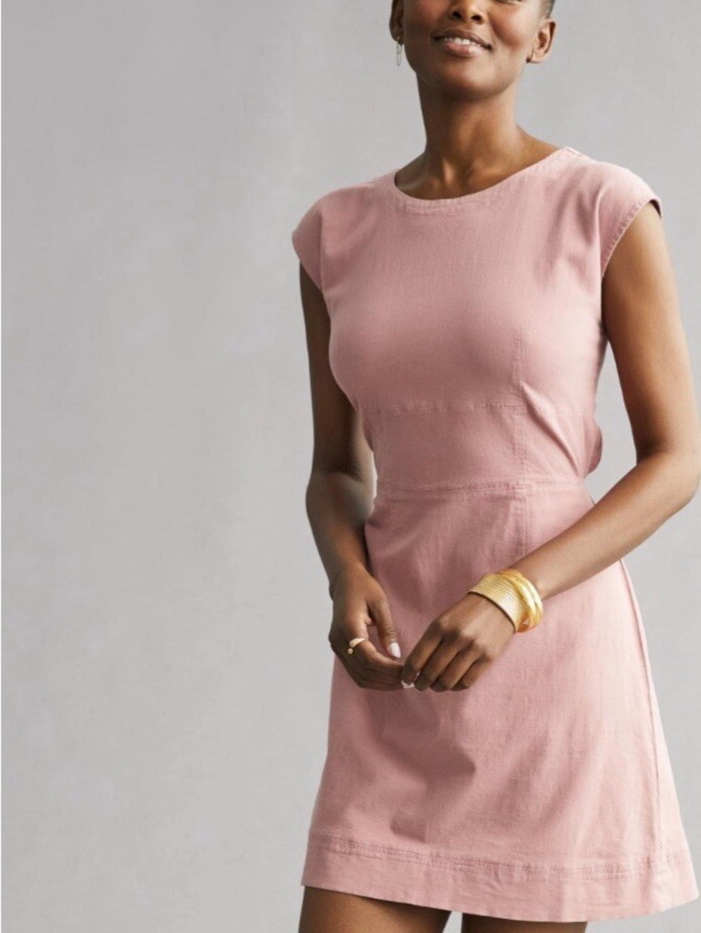 Anthropologie Tie-Back Utility Mini Dress Pink Size 4 Cotton Casual Shirt Dress
